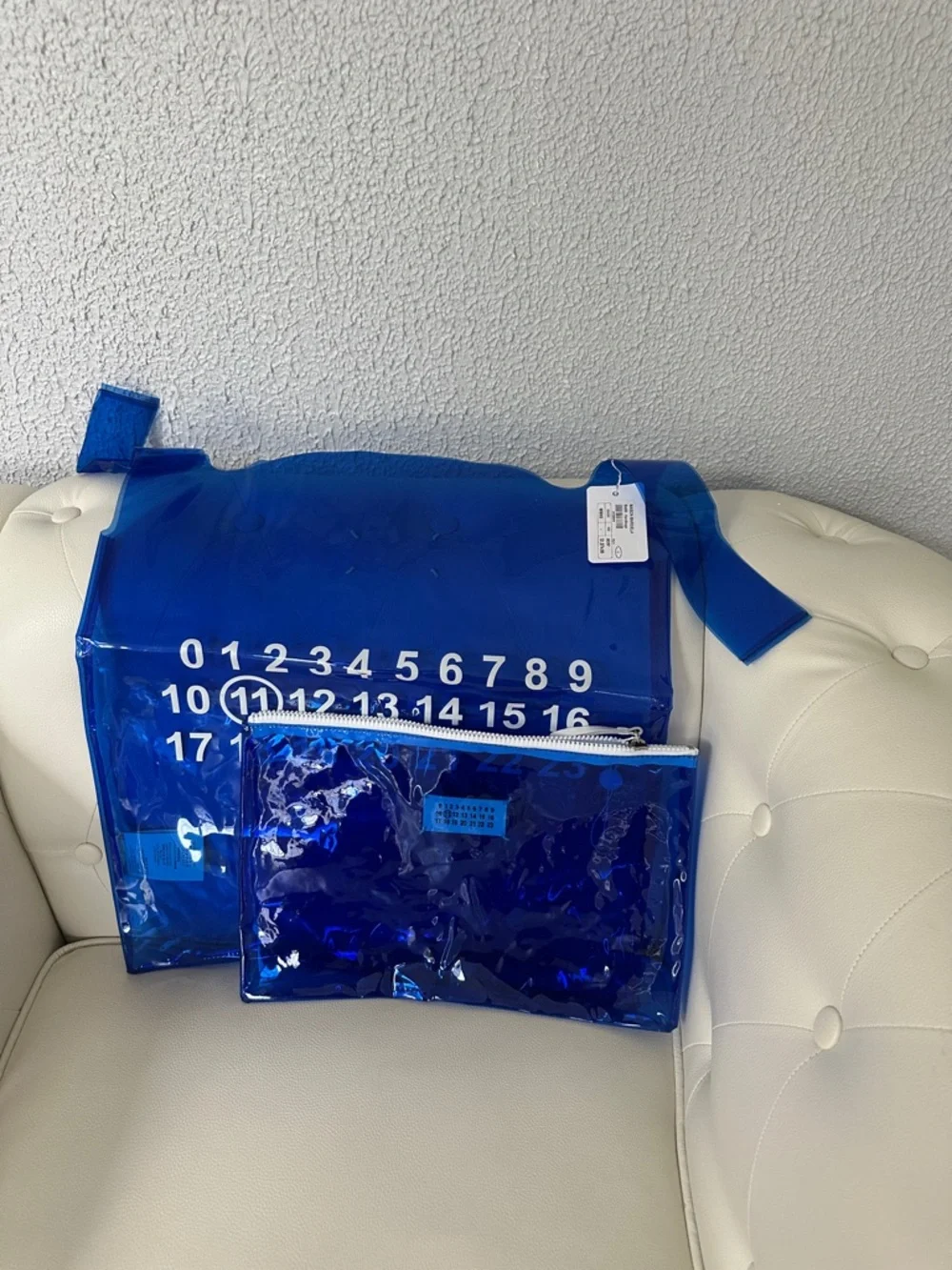 Maison Margiela Line 11 Cobalt Blue PVC Tote Bag w/ Pouch Transparent Shopper